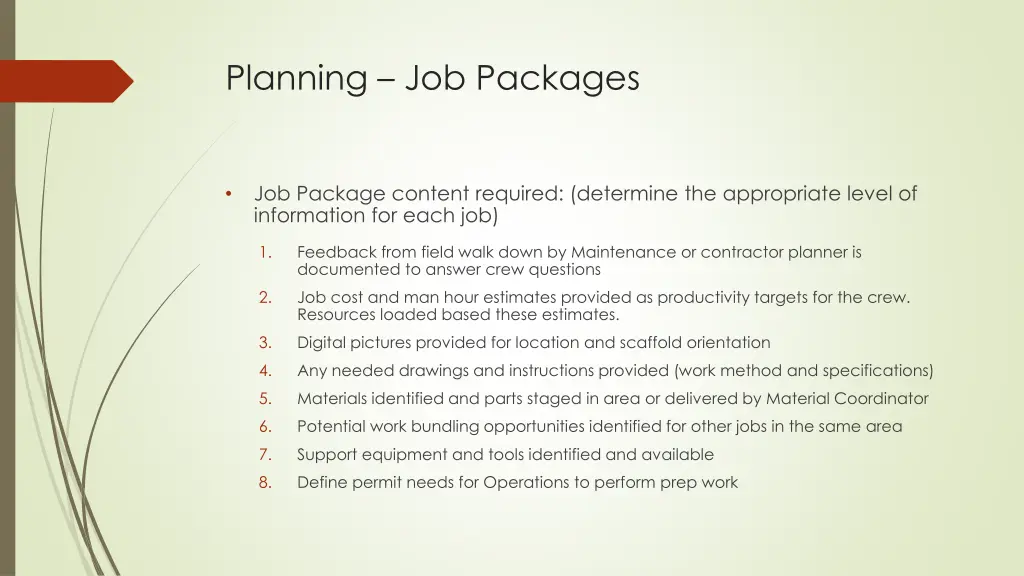 planning job packages