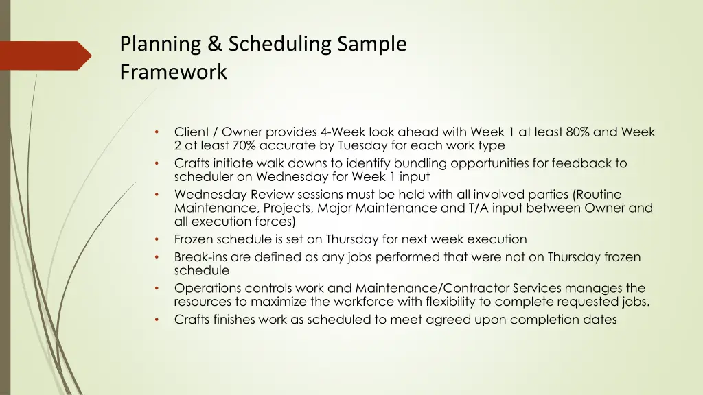 planning scheduling sample framework