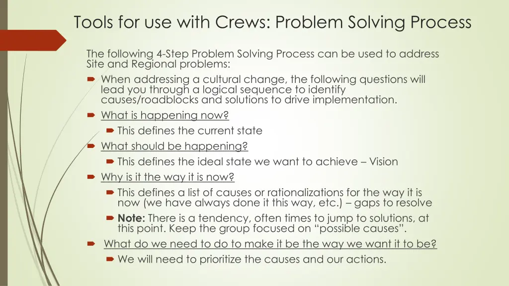 tools for use with crews problem solving process