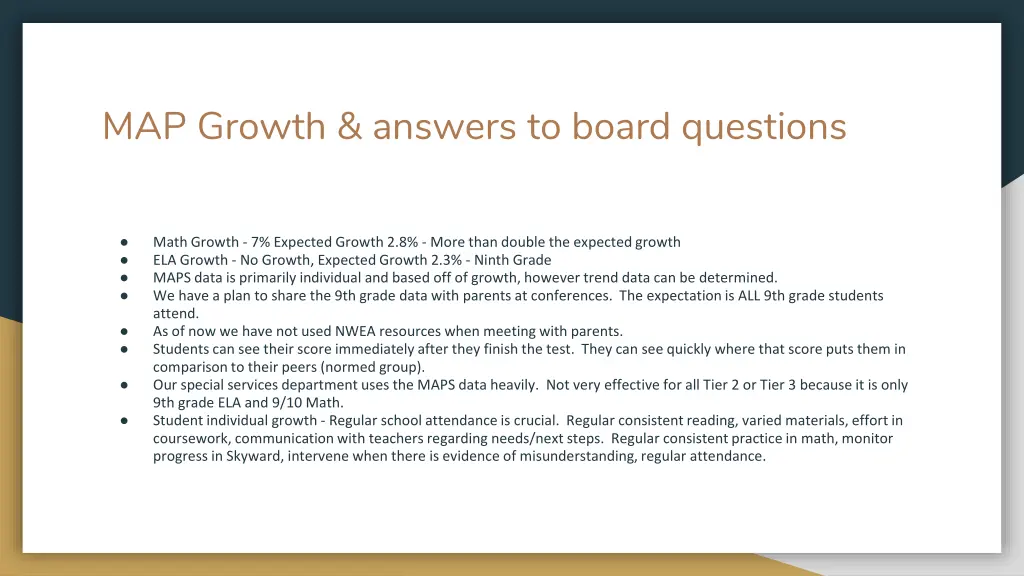 map growth answers to board questions