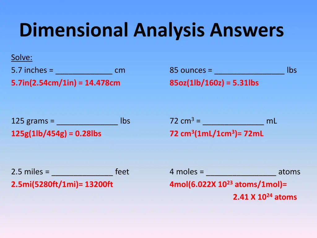 dimensional analysis answers