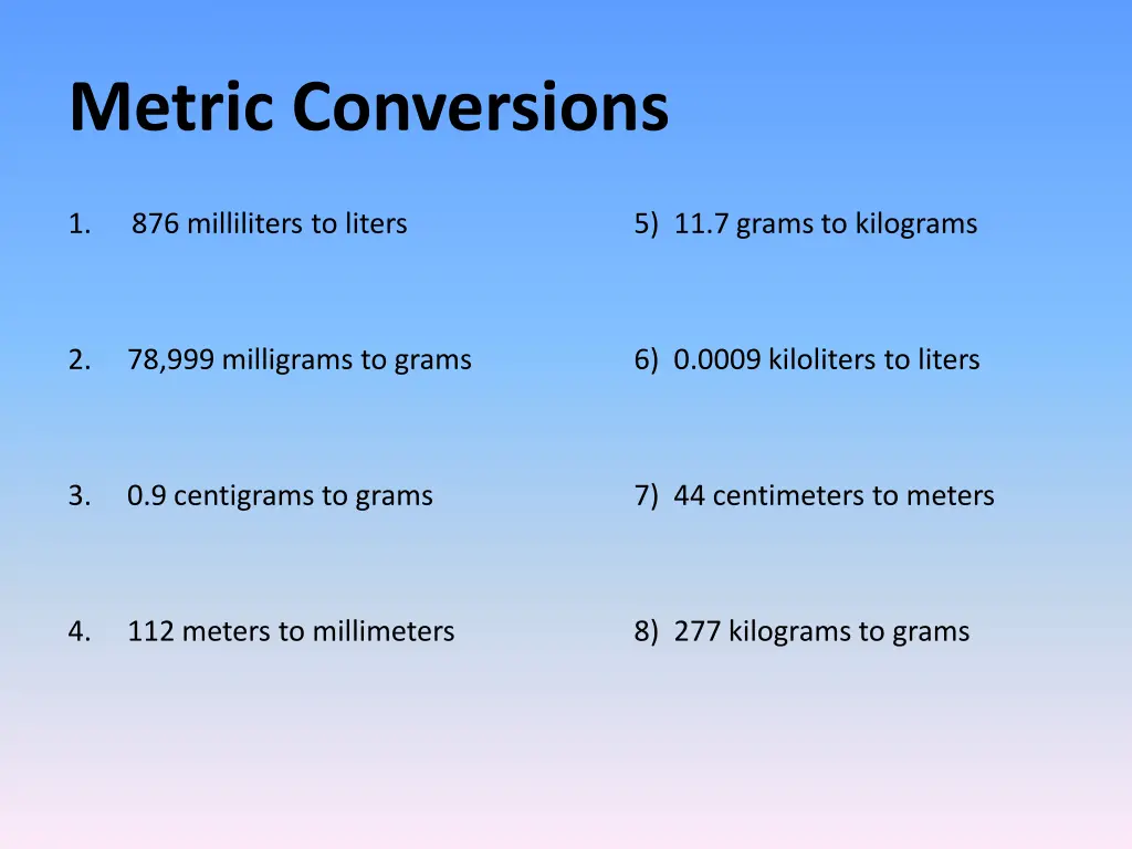 metric conversions