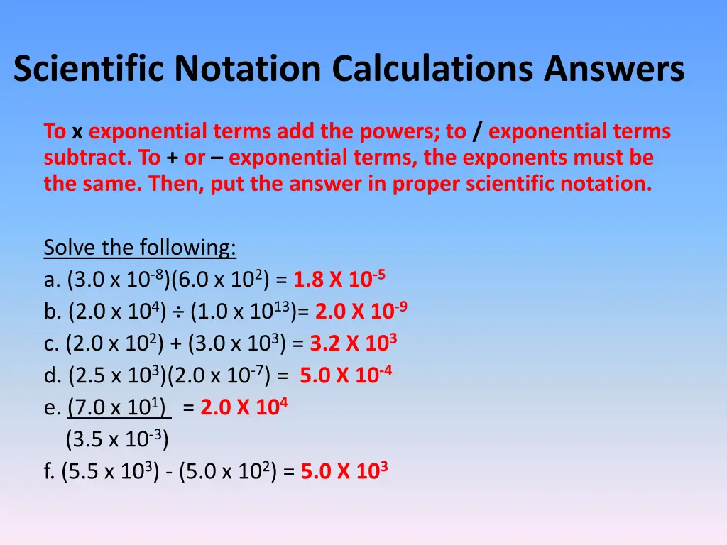 scientific notation calculations answers