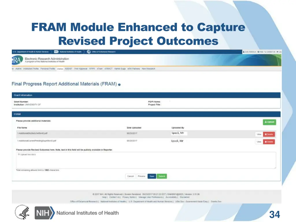 fram module enhanced to capture revised project