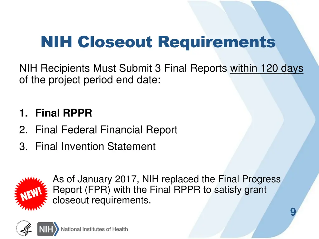 nih closeout requirements