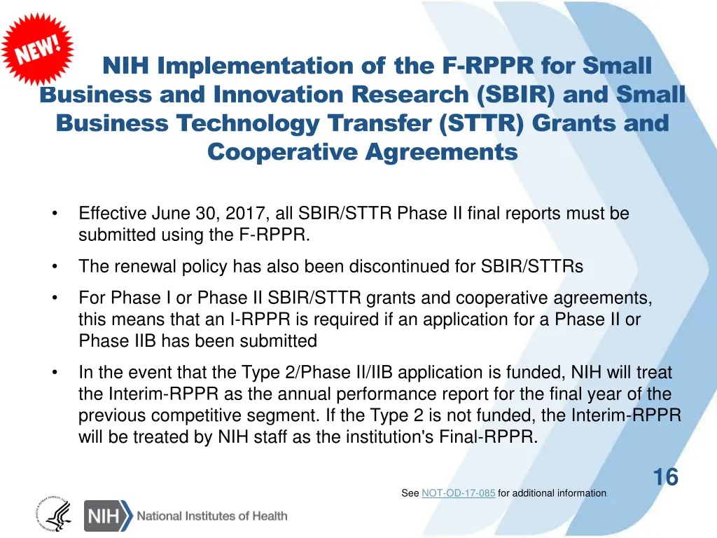 nih implementation of the f rppr for small