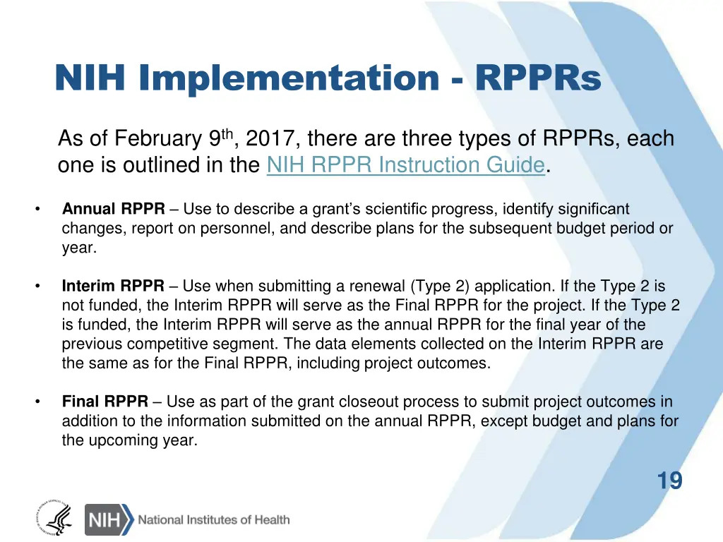 nih implementation rpprs