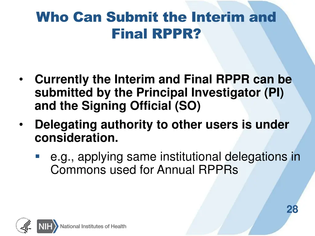 who can submit the interim and final rppr
