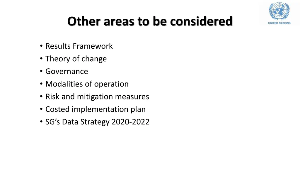 other areas to be considered