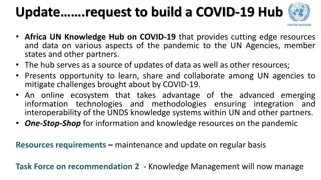 update request to build a covid 19 hub