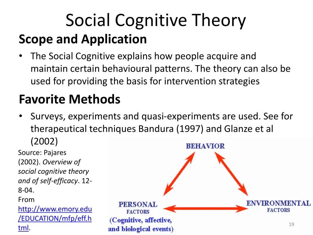 social cognitive theory scope and application
