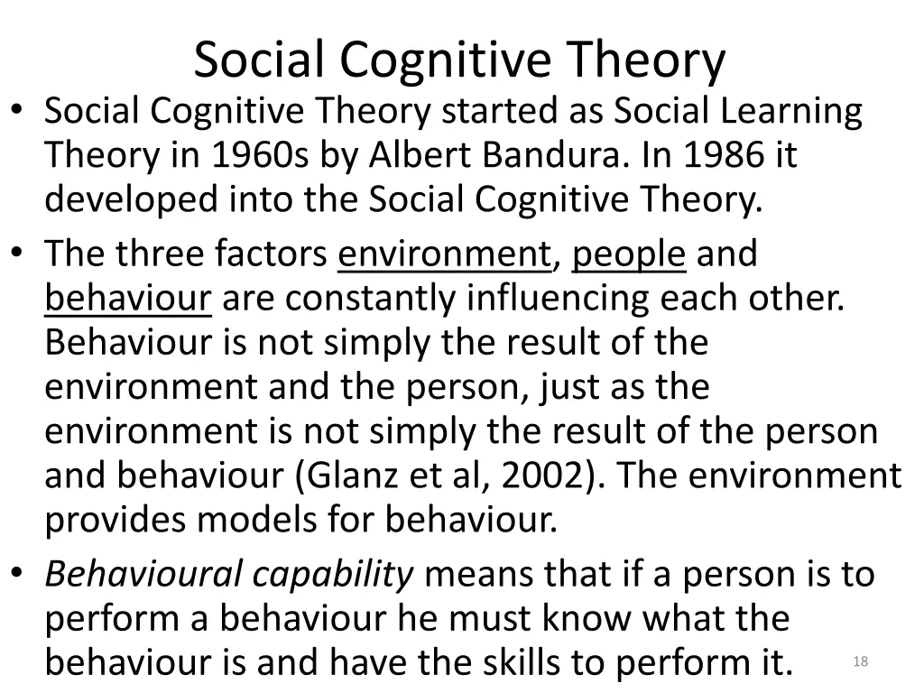 social cognitive theory social cognitive theory