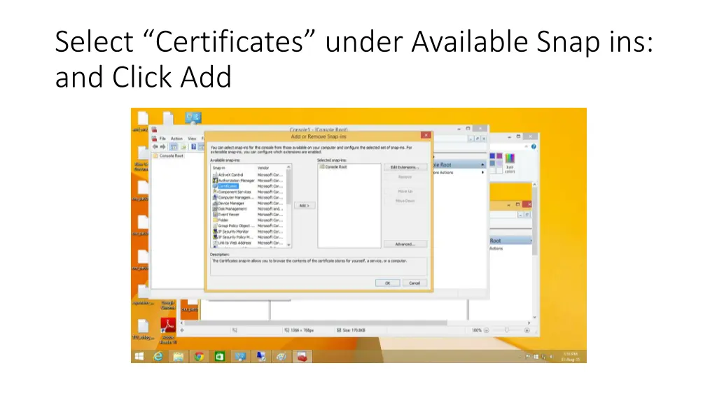 select certificates under available snap