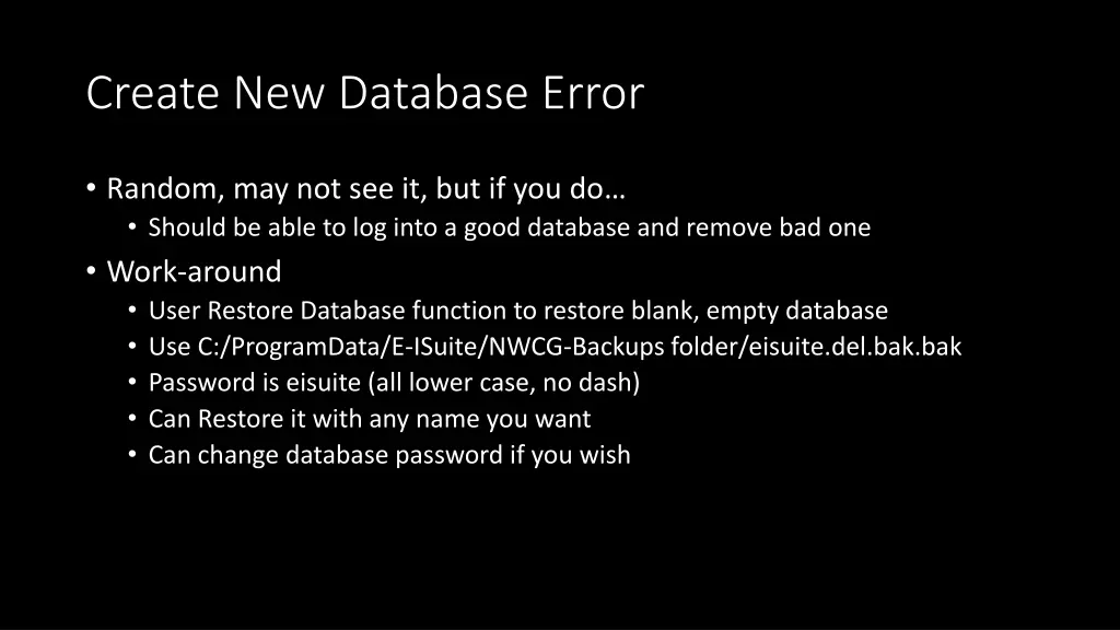 create new database error