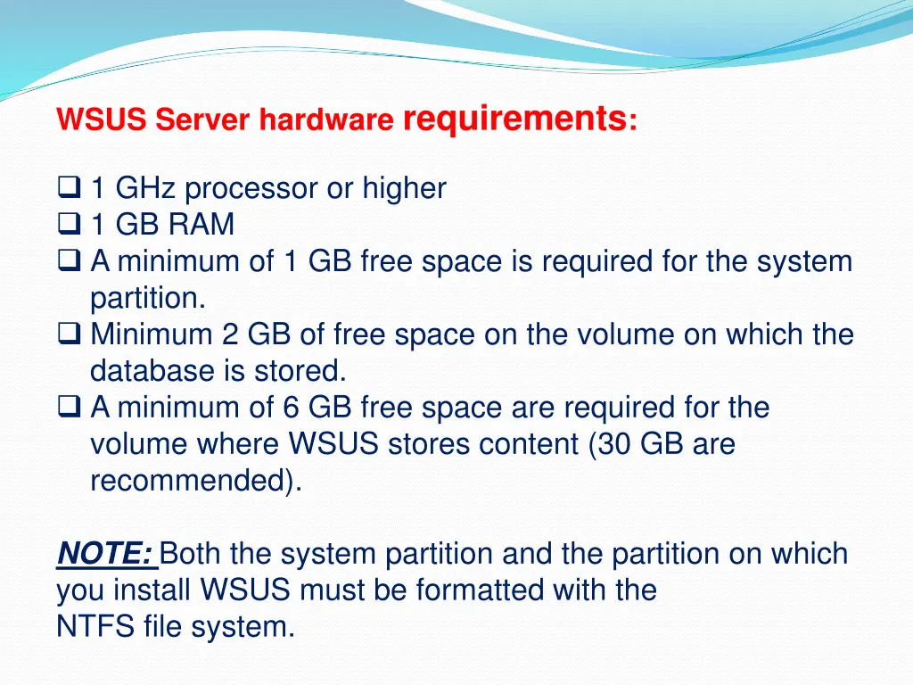 wsus server hardware requirements