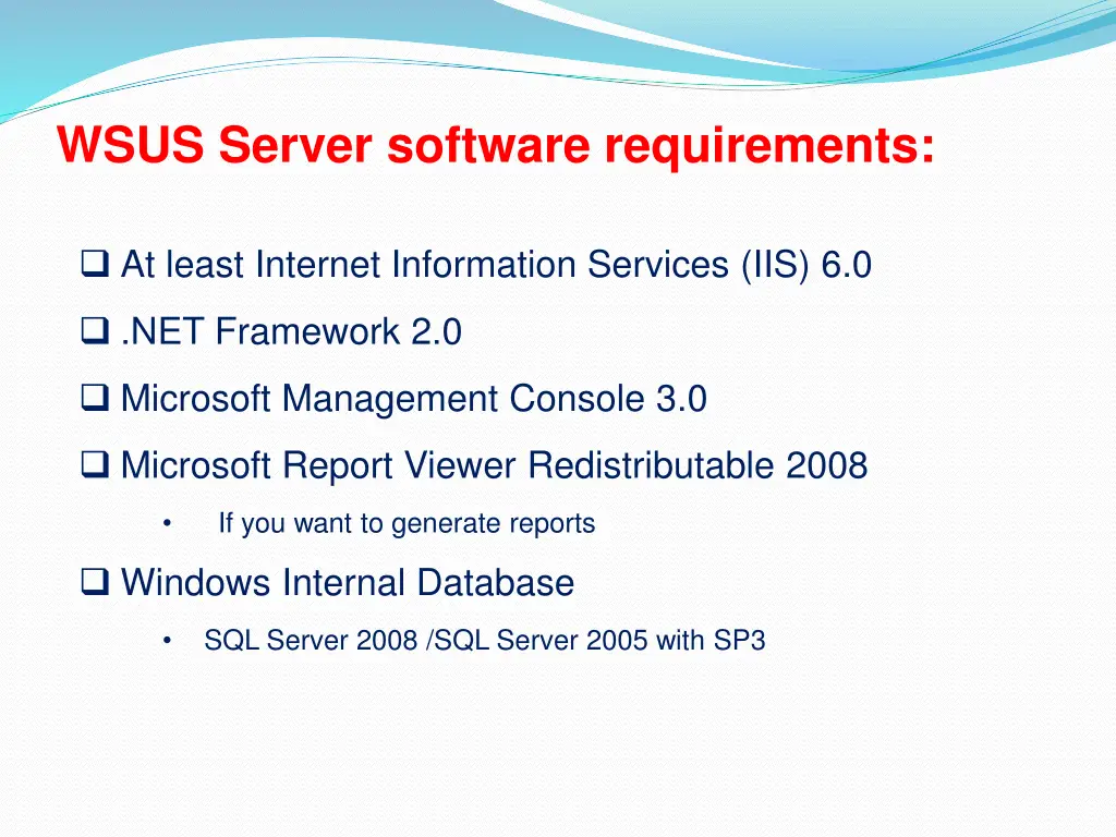 wsus server software requirements