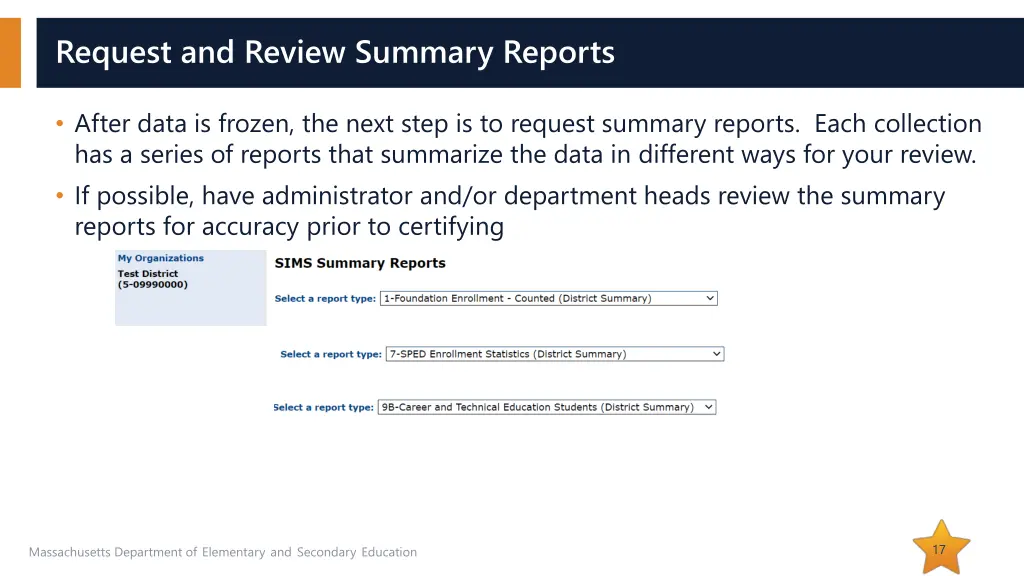 request and review summary reports