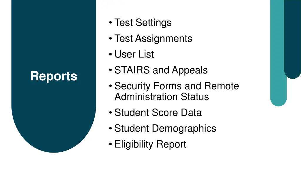 test settings test assignments user list stairs