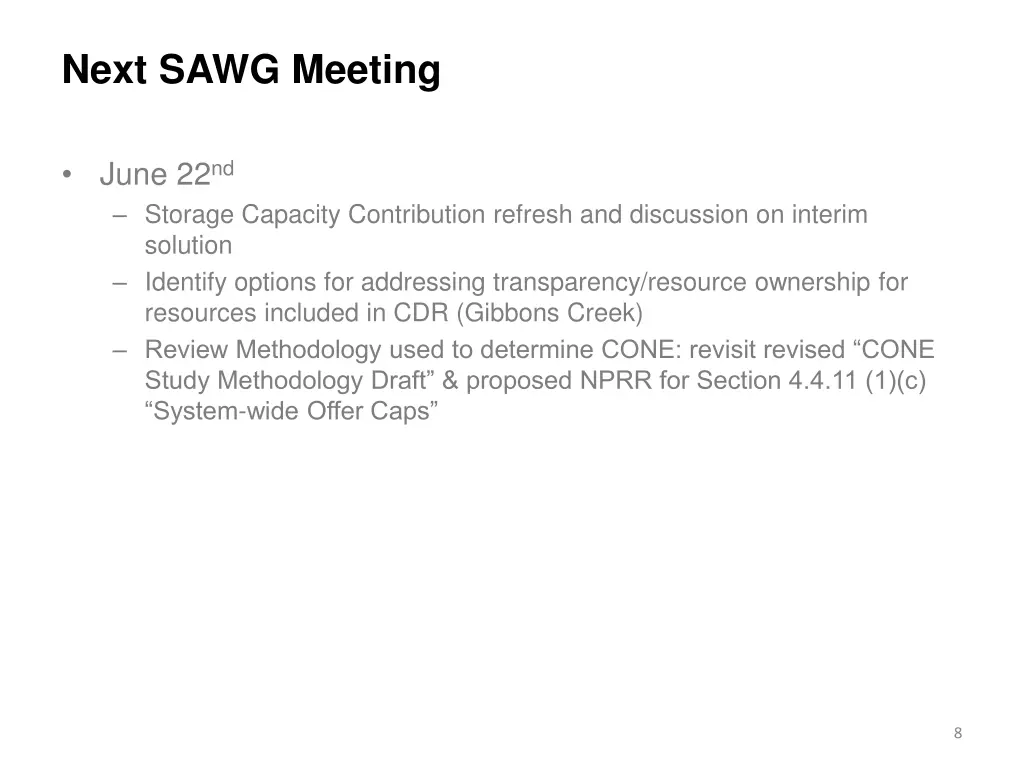 next sawg meeting