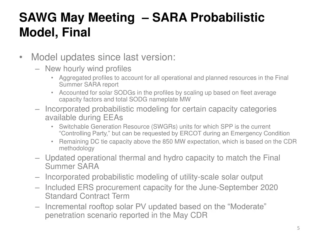 sawg may meeting sara probabilistic model final