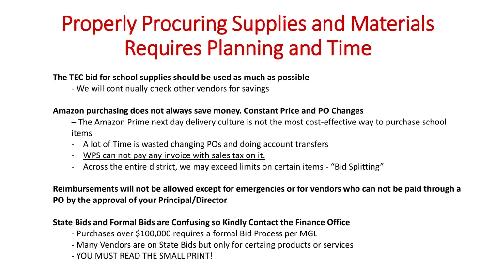 properly procuring supplies and materials