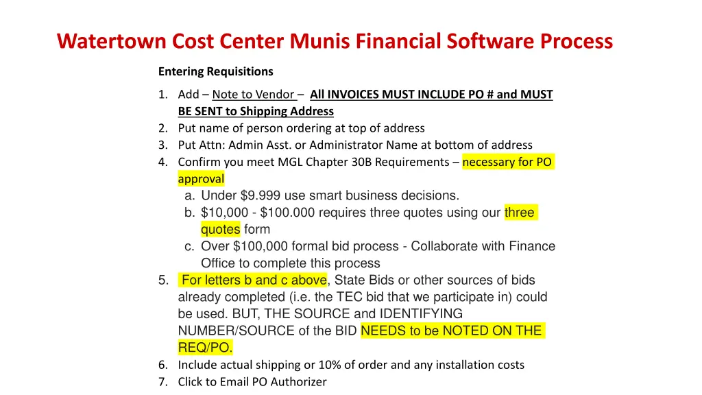 watertown cost center munis financial software