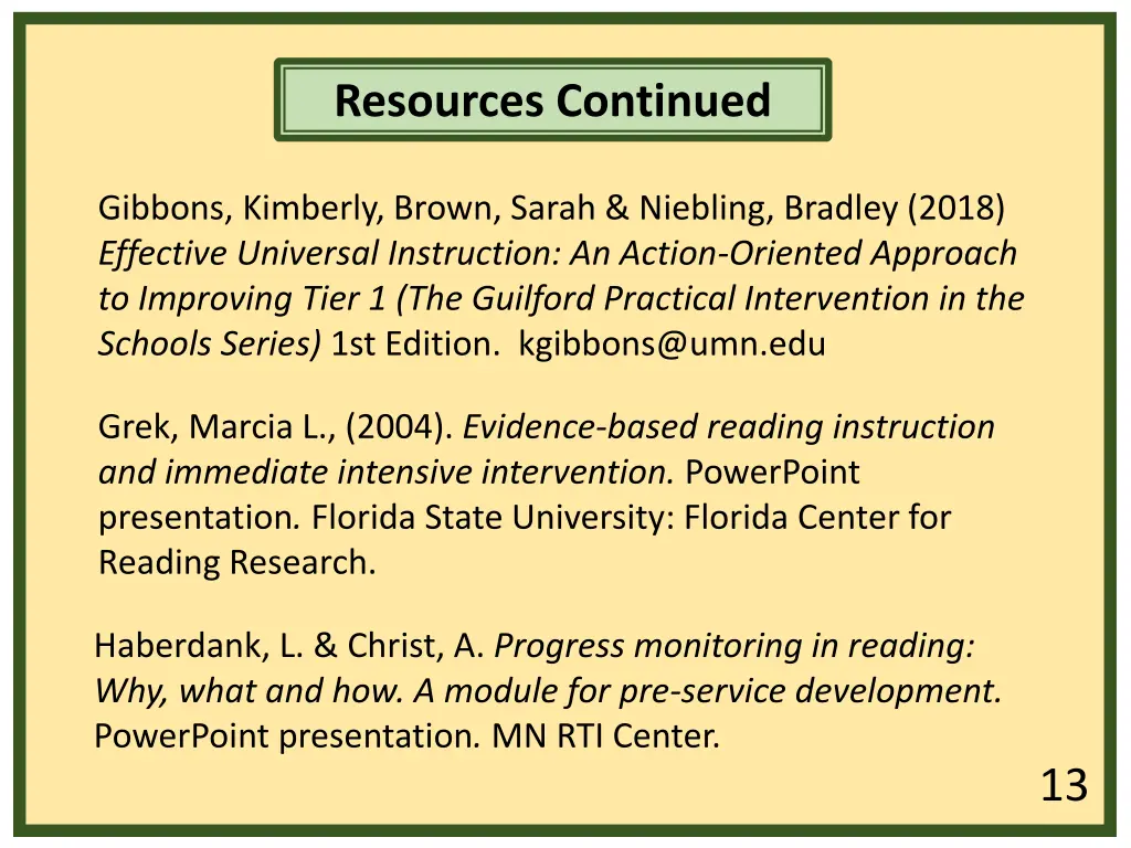 resources continued