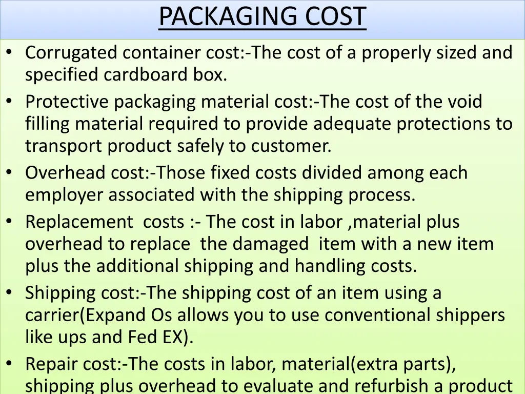 packaging cost