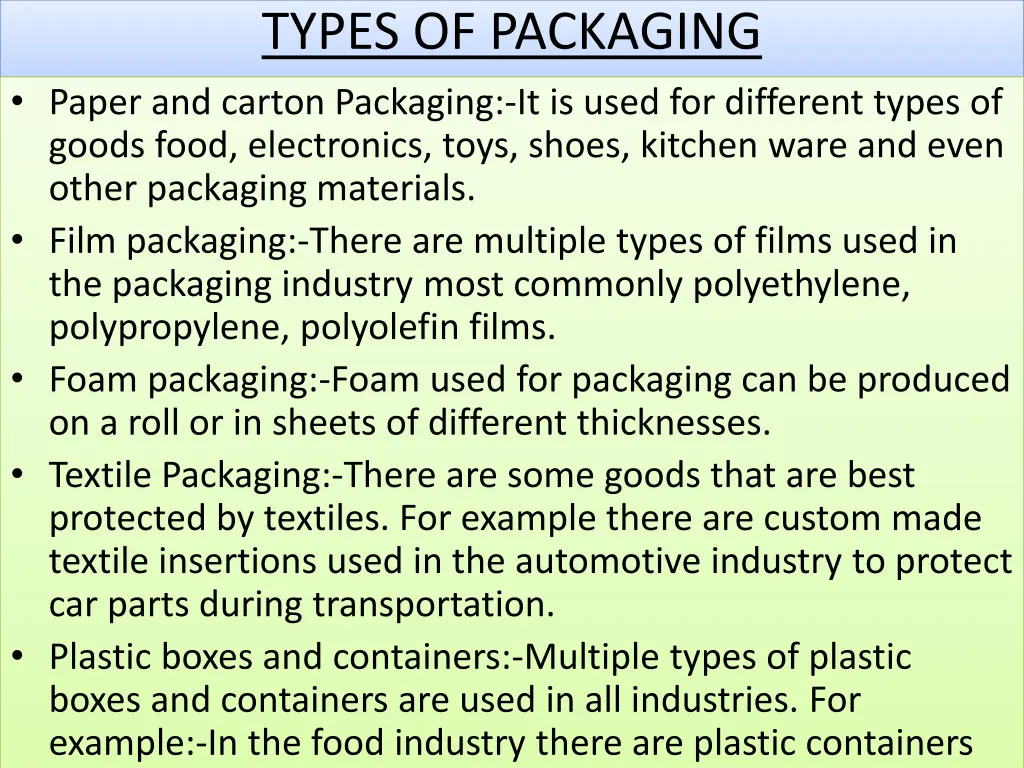 types of packaging
