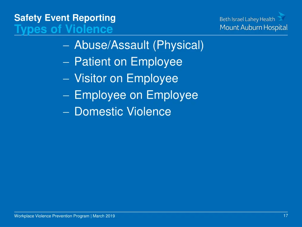 safety event reporting types of violence abuse