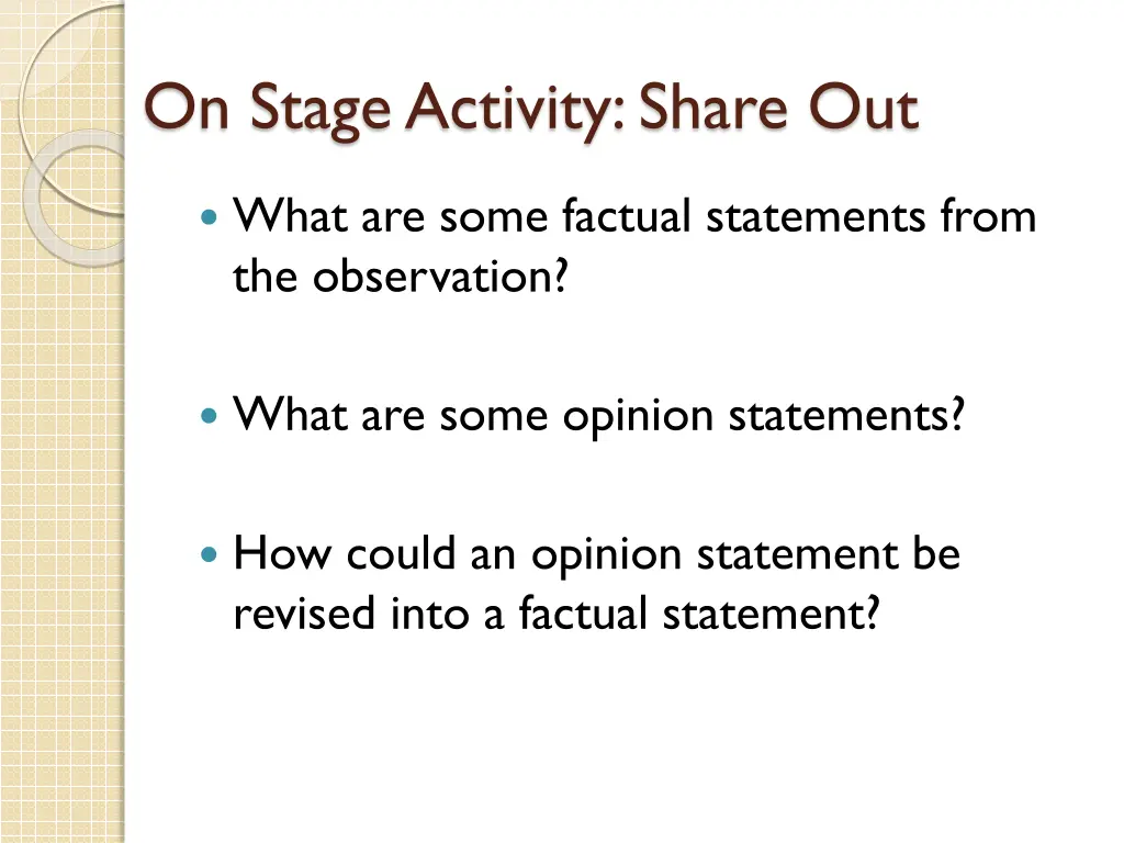 on stage activity share out