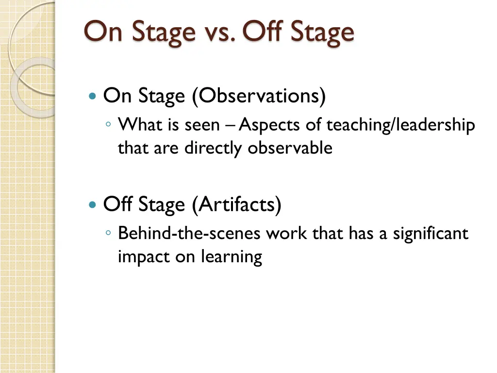 on stage vs off stage