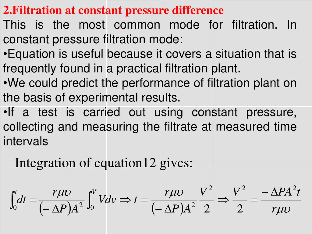 2 filtration at constant pressure difference this