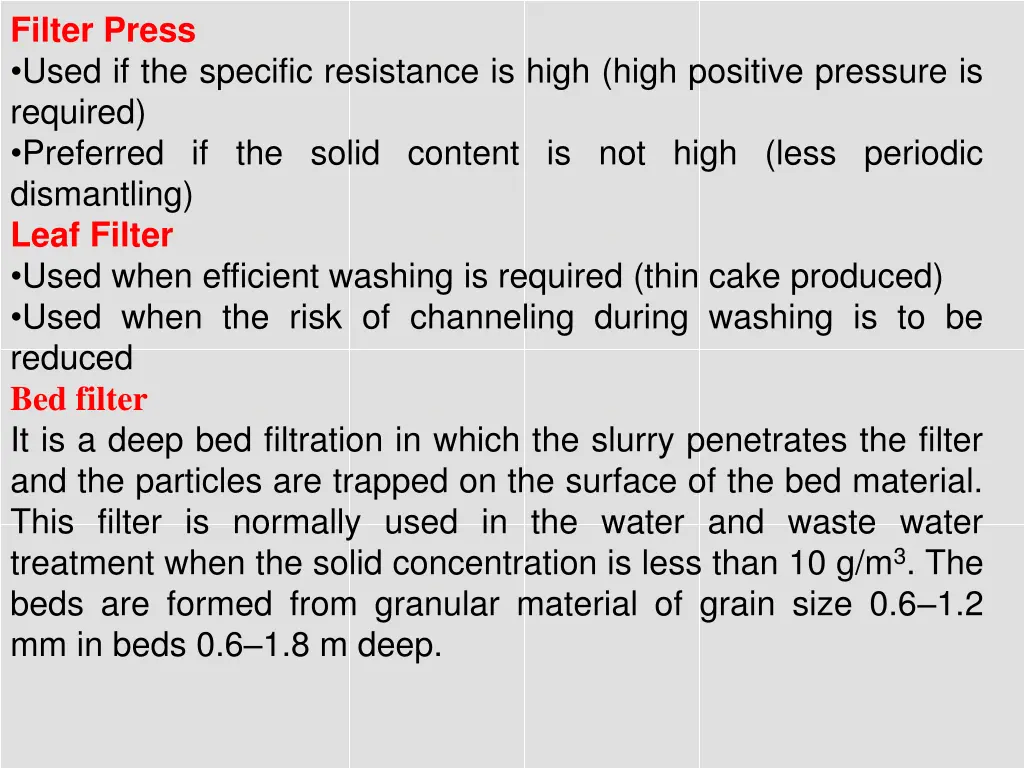 filter press used if the specific resistance