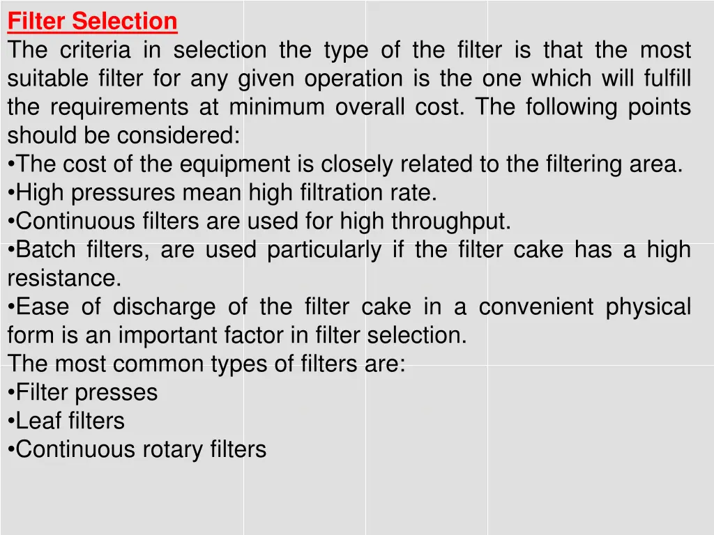 filter selection the criteria in selection