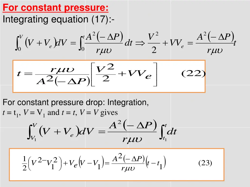 for constant pressure integrating equation 17