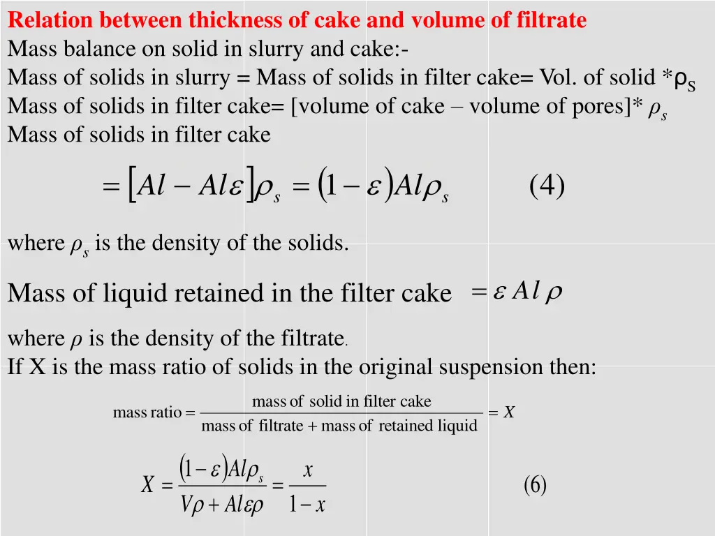 relation between thickness of cake and volume