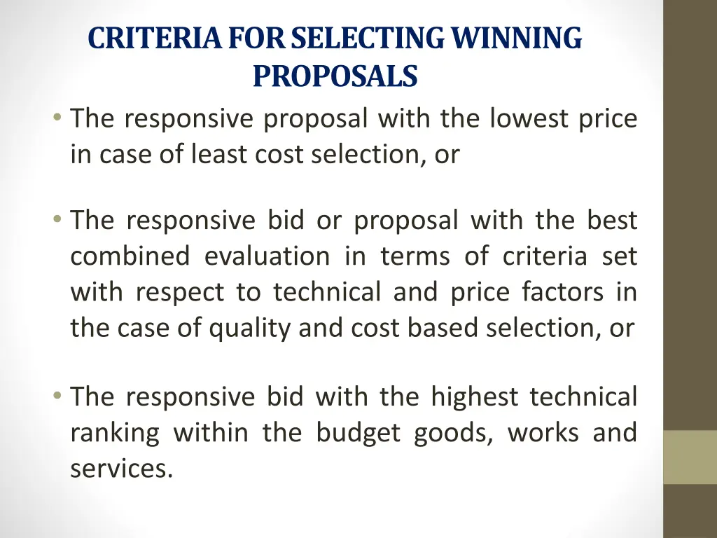 criteria for selecting winning proposals
