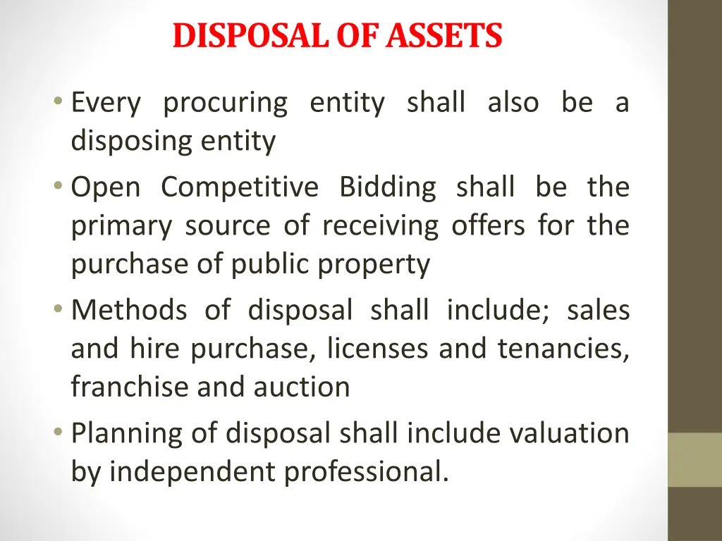 disposal of assets