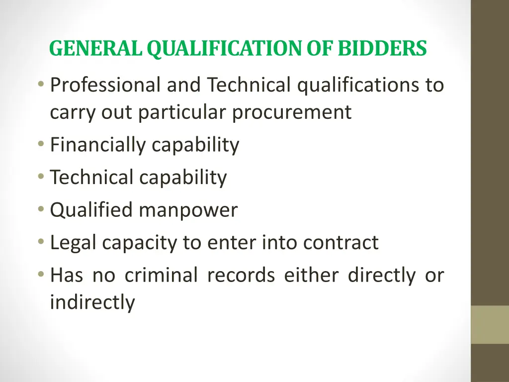 general qualification of bidders professional