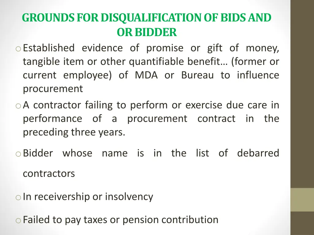 grounds for disqualification of bids