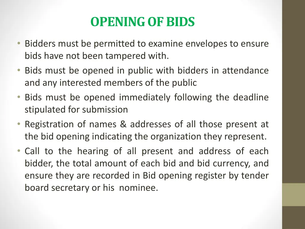 opening of bids