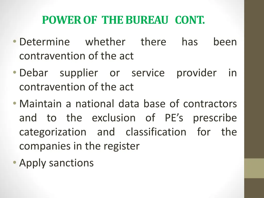 power of the bureau cont