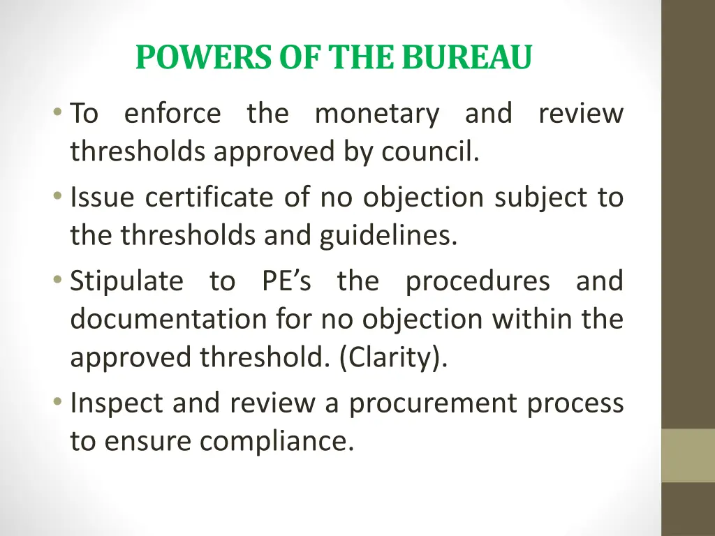 powers of the bureau