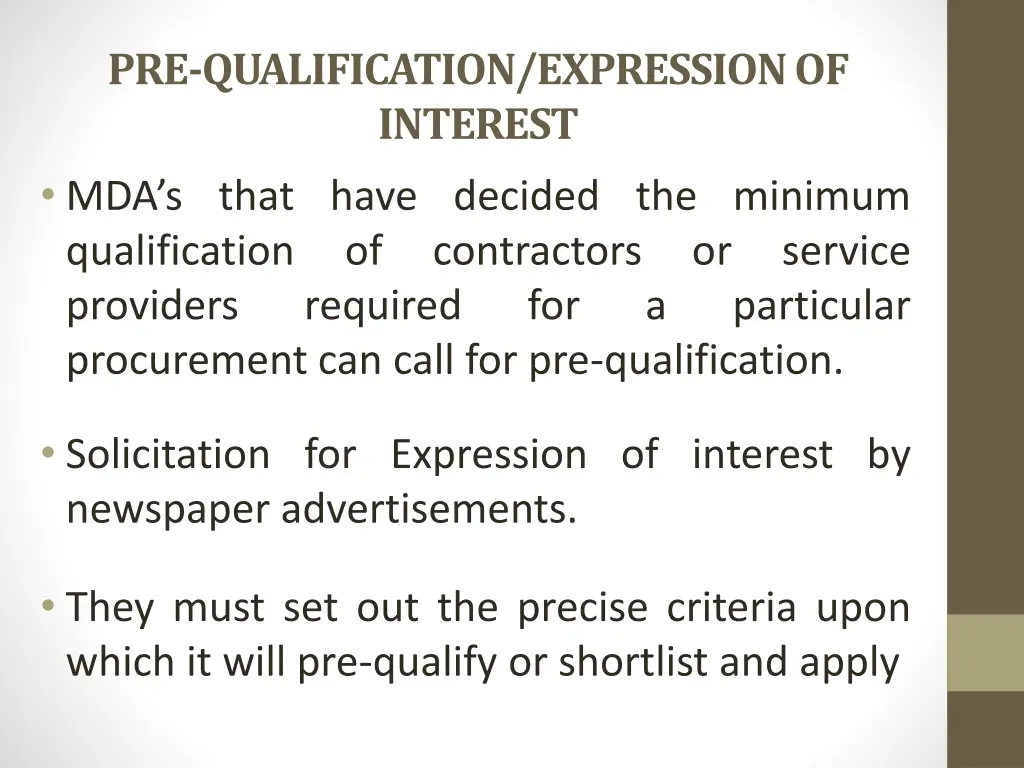 pre qualification expression of interest