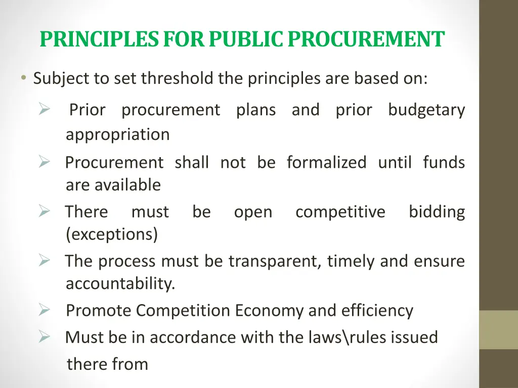 principles for public procurement