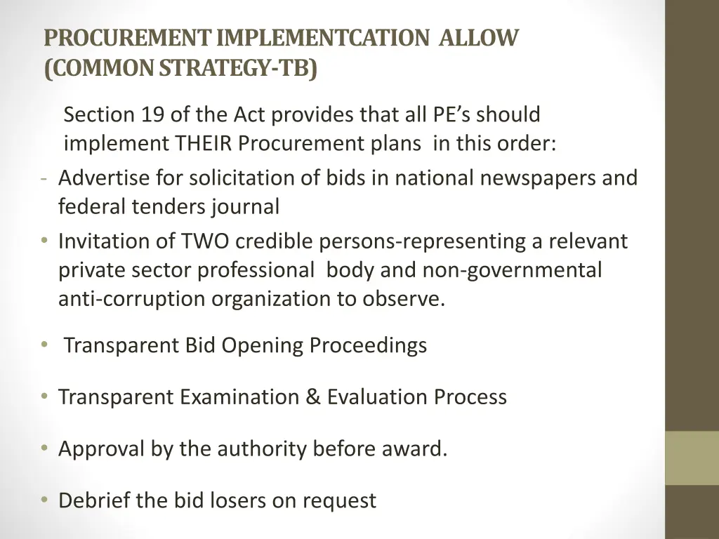 procurement implementcation allow common strategy