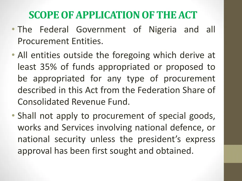 scope of application of the act the federal