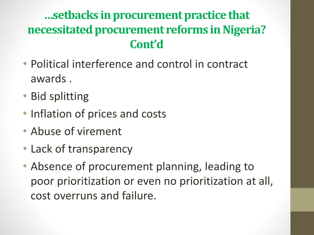 setbacks in procurement practice that