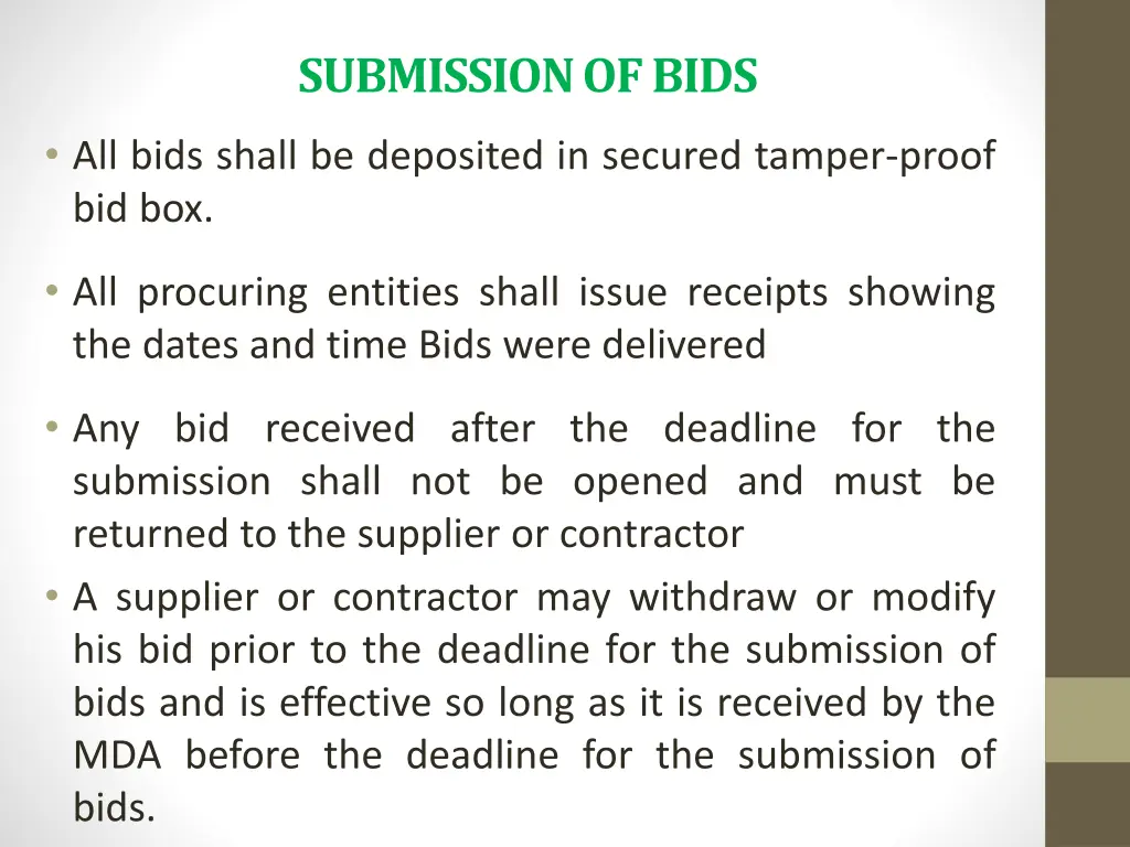 submission of bids
